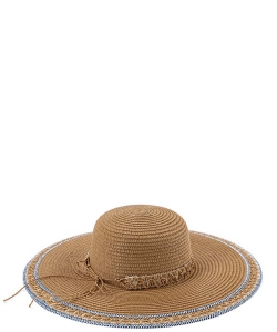 Embroidered Trim Straw Summer Hat HA320089 TAN